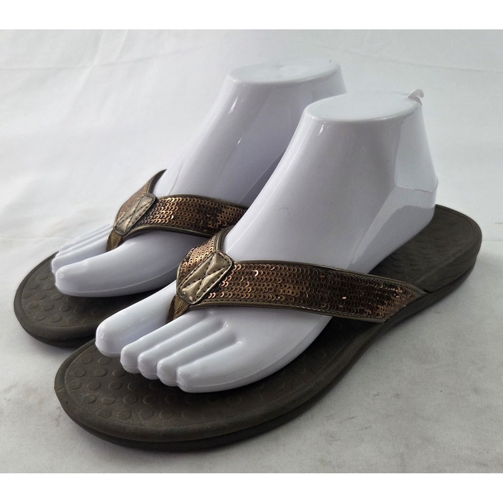 Vionic Flip Flop Sandals Womens 10 Bronze Metallic Casual Summer Beachcore Surf
